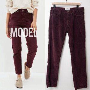 Current/Elliott Velvet Straight Leg Pant 10 Wine Mid Rise Pockets